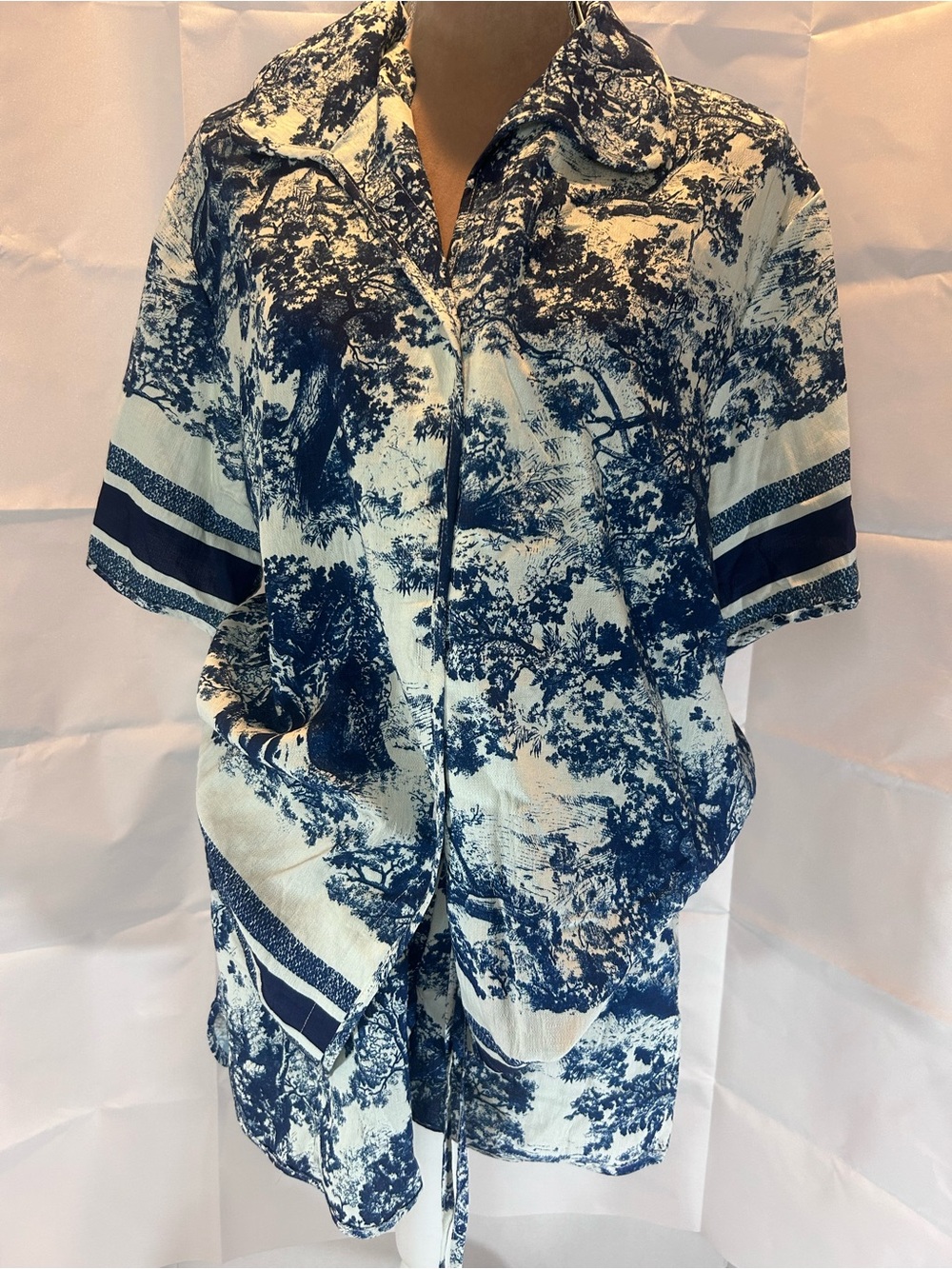 Blue and White Short-Sleeve Button Shirt/shorts set